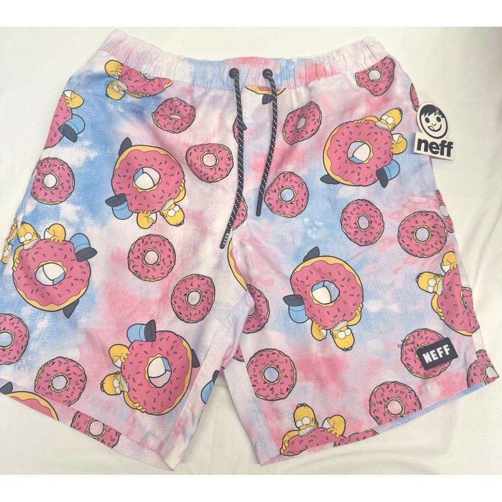 Mens Neff The Simpsons Homer Tie Dye Swim Trunks Board Shorts Size S Pink Donuts